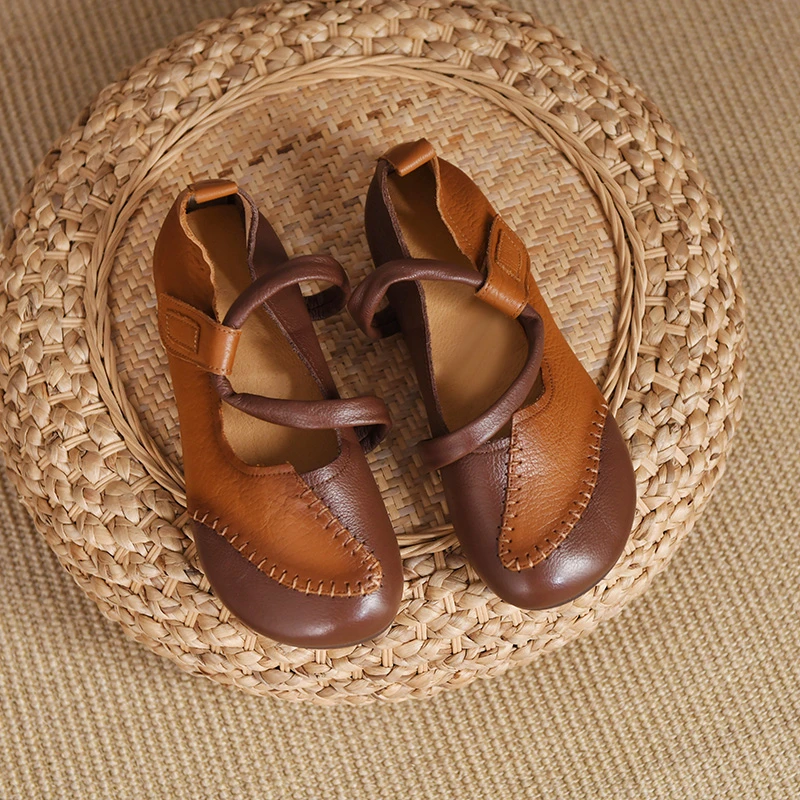 Women Shoes Flats 2022 Trand Mary Jane Elegant Retro Fashion Barefoot Comfortable Leather Stitching Female Ethnic Style Loafers