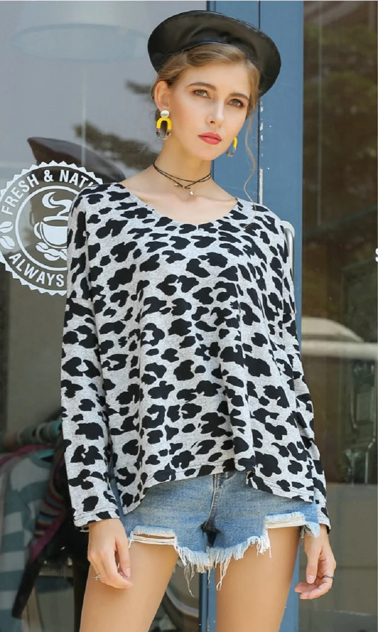 

Women Autumn Newest Leopard Print Pullover Sweater Loose Casual V-Neck Long Sleeve T-Shirt Top Fashionable Hot Sale Ladies Wear