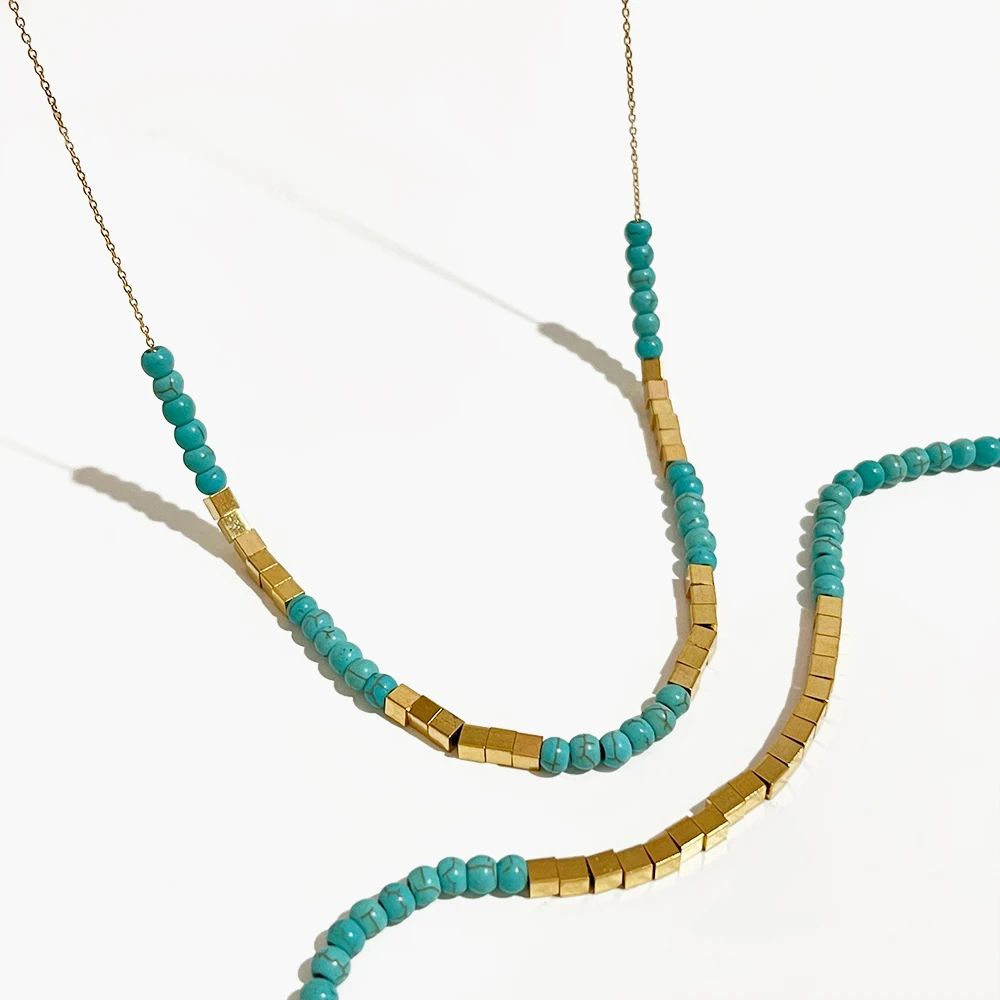 Peri'sBox микс нержавеющая сталь Золотая квадратная трубка Женская бирюза Колье