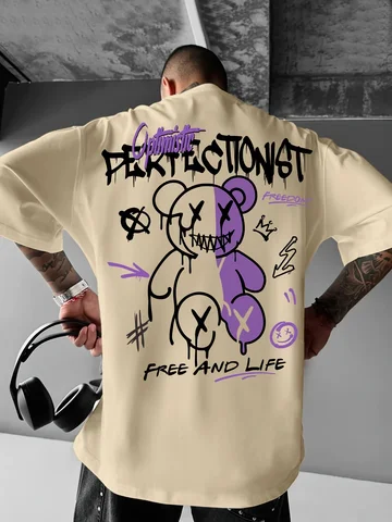 Мужская полиэстер футболка Purple с рисунком медведя