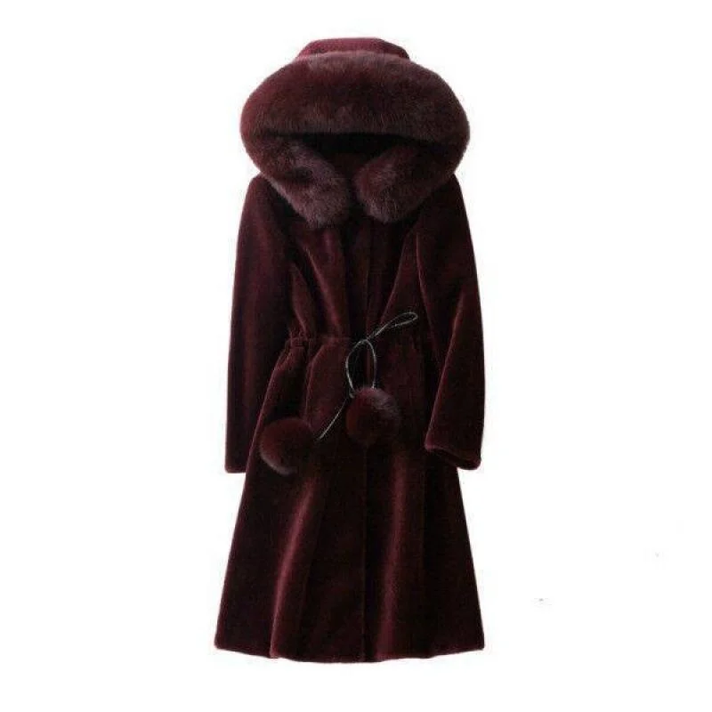 Faux Fur Coat Women Hooded Mink Cashmere Slim Fit Plus Size Solid Long Sleeve Thick Warm Single Breasted Fur Coat
