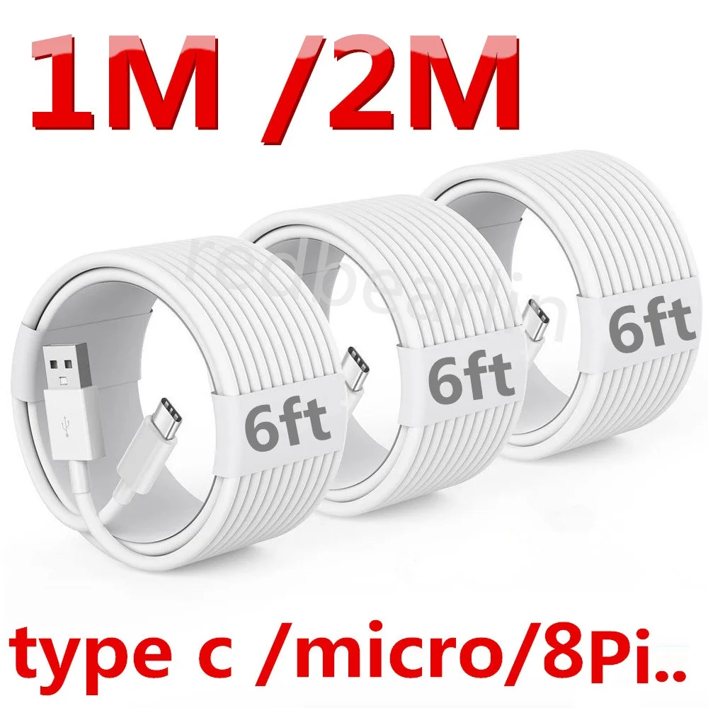 

50pcs(max) 1M 3ft 2M 6Ft USb A to USb C Type c Micro 8pin Cables Cable For Samsung S20 S22 S21 S23 Huawei Phone 12 13 14 pro