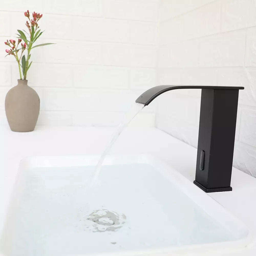 

Luxury Matte Black Sensor Bathroom Faucet Cold and Hot Deck Mounted Tap Short and Tall Sink Mixer