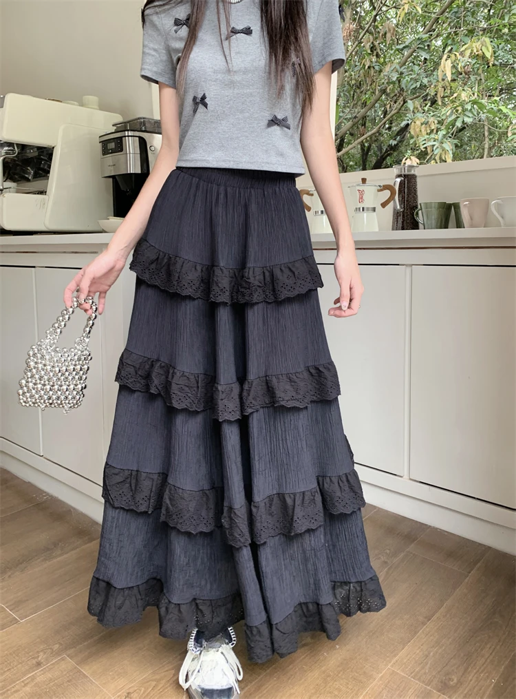 Юбка женская кружевная трапециевидная средней длины с завышенной талией