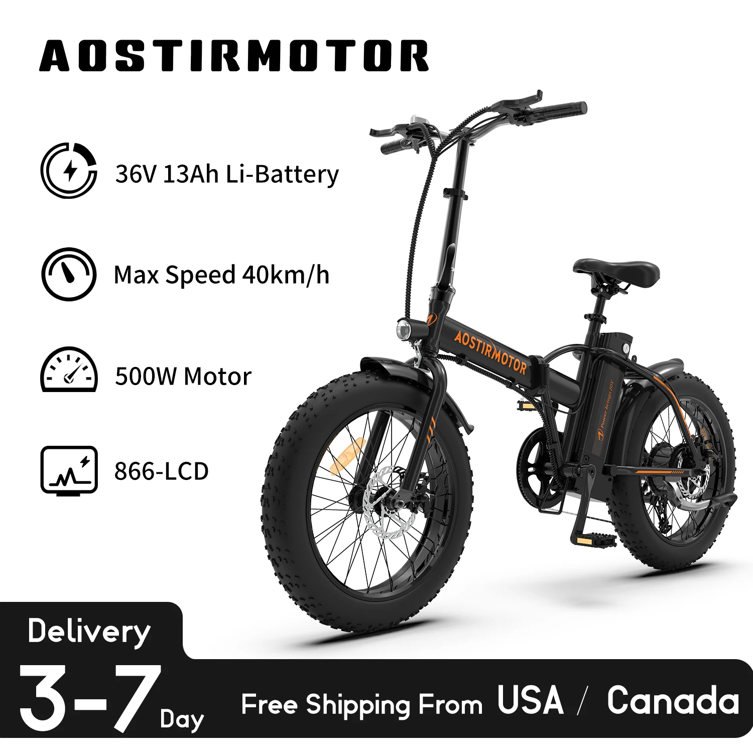Фото AOSTIRMOTOR A20 складной электровелосипед 500 Вт Электрический горный велосипед 20 Дюймов