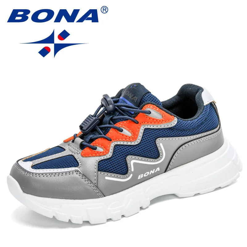 BONA 2022 Новое поступление беговые кроссовки кожаные детские Нескользящие брендовые кроссовки Детская Спортивная модная прогулочная обувь