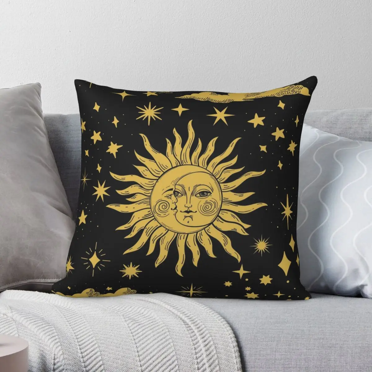 

Квадратный чехол Sun And Moon с изображением небесного искусства, чехол из полиэстера и льна, бархатная креативная декоративная подушка, чехол для дивана, подушки для сидения, чехол 45x45