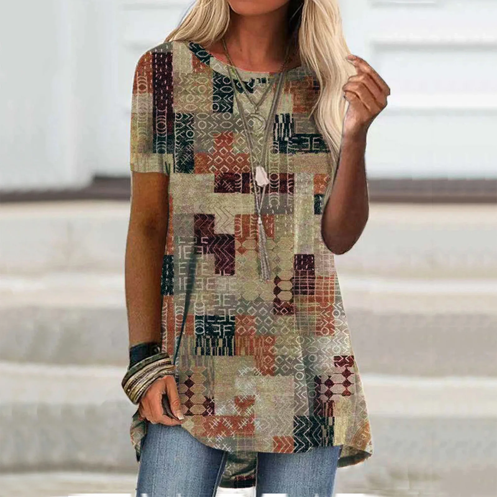 

Oversized Tee Shirt Women's Summer Fashion Casual Flower Printed Long Sleeve O-Neck Pullover Tops Christmas Women Shirt