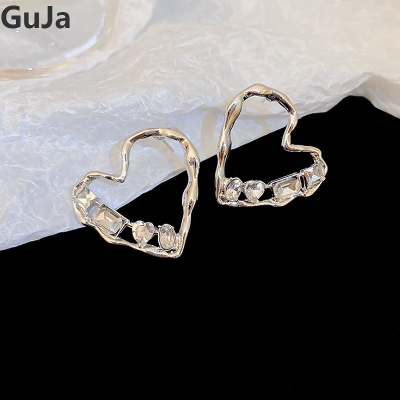 

Fashion Jewelry 925 Silver Needle Crystal Heart Earrings For Women Gifts Exaggerated Luxury Popular Design Ear Accessories