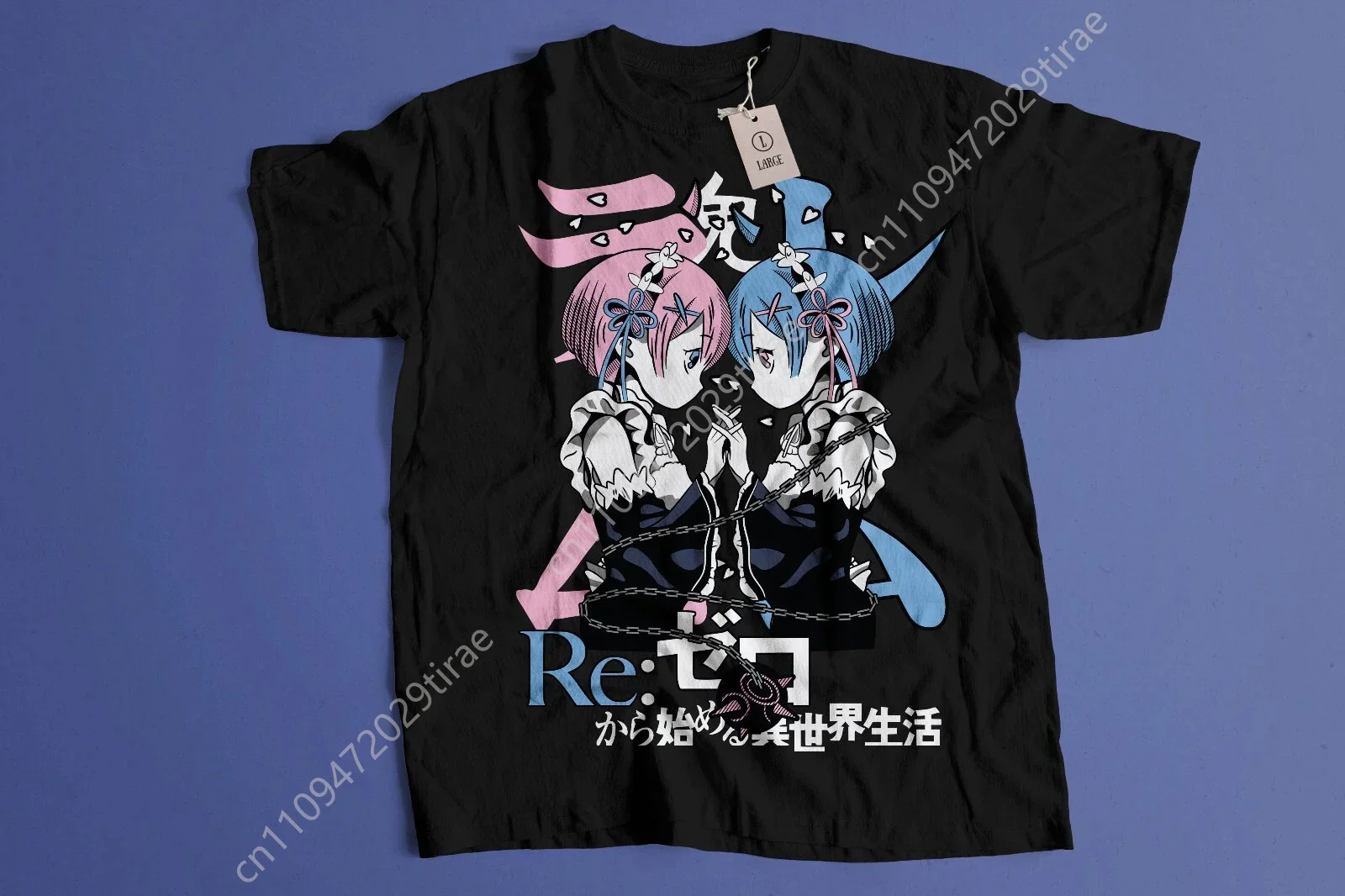 Фото Футболка Rem Re Zero, милая футболка Re Zero Ram Kawaii, мужская и женская летняя удобная свободная модная футболка из чистого хлопка №2