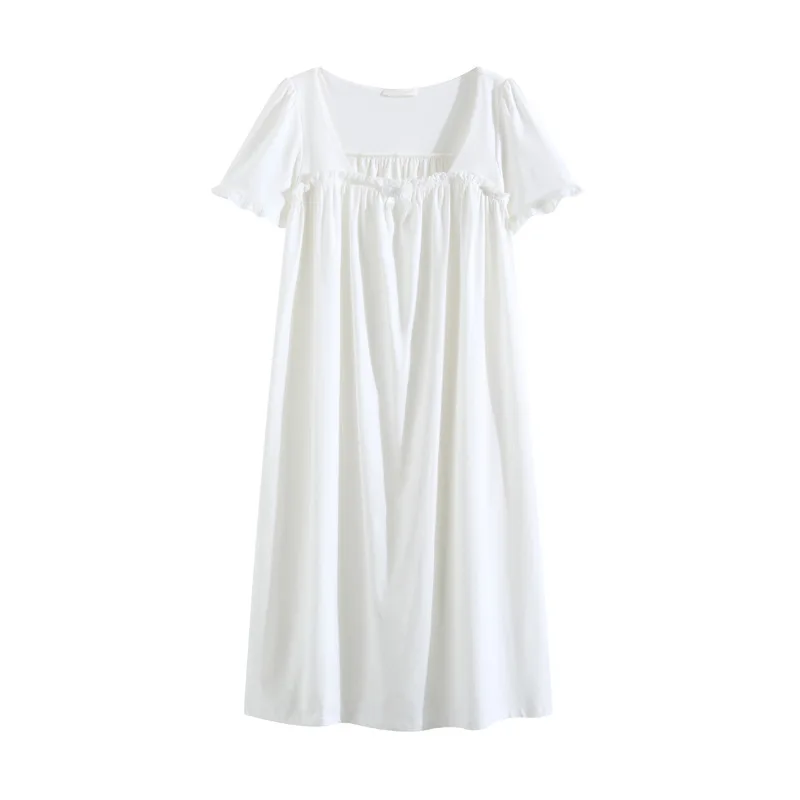 Nightdress Women's Summer Short-sleeved Cotton Thin Princess Midi Dress Home Clothes French Court Style