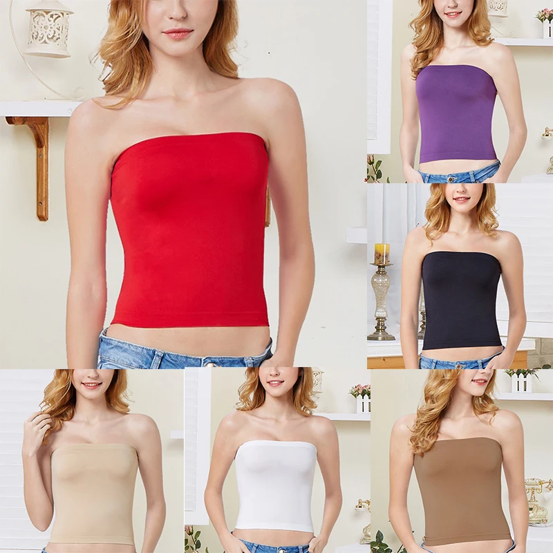 

2022 Summer Women's Tops Intimate Clothing Sexy Breathable Movement Strapless Tube Top Solid Color Wrapped Chest Black White