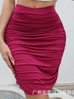 womens skirts 2022 new solid color hip pack polyester stretch slim pleated a line skirt free shipping