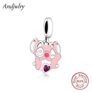 Fit Bracelet Charms Silver 925 Original Cartoon Pink Koala Zircon Heart I Love You Pendant Bead Bracelet&Bangle Jewelry Berloque