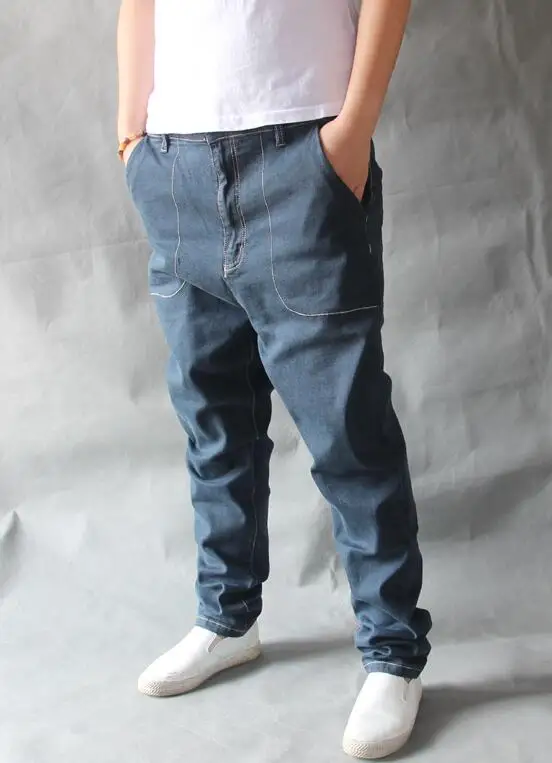 Men Jeans Street Dance Denim Cross-Pants Low Crotch Pant Fat Baggy Jeans Feet Harlan Pants Skateboard Jeans