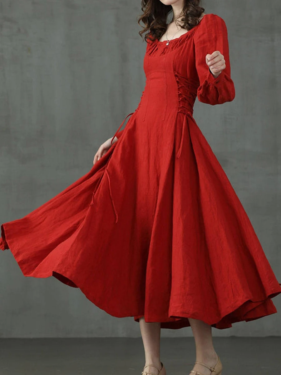 ZJLJAYCHOU женское платье с квадратным вырезом длинным рукавом высокой талией