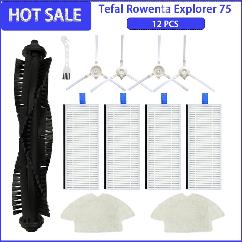 

Роликовая боковая щетка, фильтр HEPA, тряпка для швабры для Tefal Rowenta Explorer 75 RG7687/RR7687WH, запасные части для серии