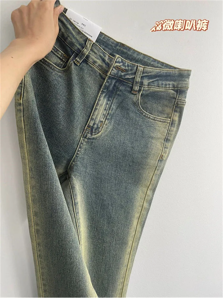 

Модные уличные эластичные джинсы для женщин Y2k, расклешенные узкие джинсы с высокой талией для мам, Мягкая Повседневная Женская одежда, длин...