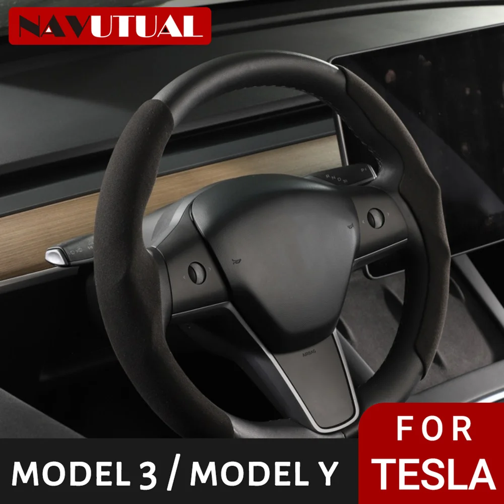 

Steering Wheel Cover For Tesla Model 3/Y Suede Carbon Fiber Ultra-thin Sweat-absorbing Special Steering Wheel Car Accessories