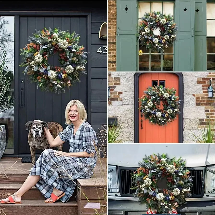 

Fall Wreaths for Front Door 40cm Autumn Wreath with Berry Pumpkin, Maple Leaves, Thanksgiving Harvest Festival Home Decorations