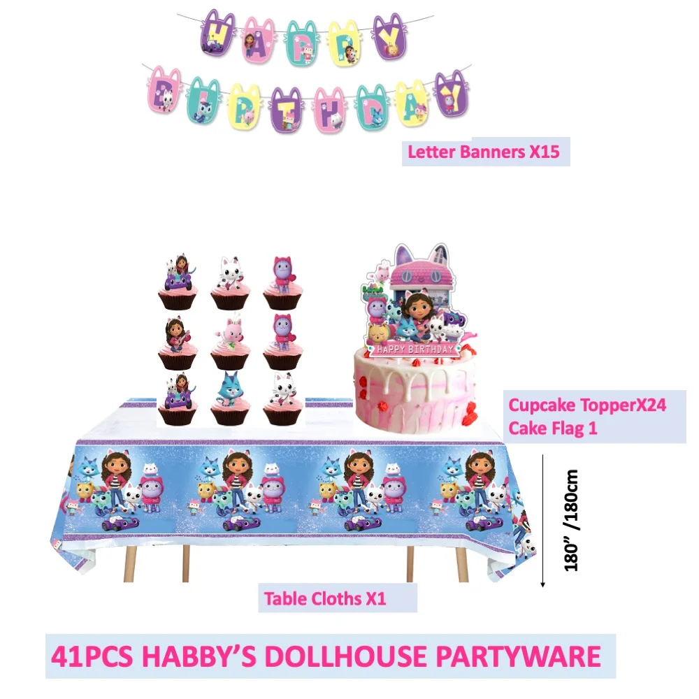 

40pcs Gabby's Dollhouse Disposable Decoration Topper Cake Flag For Birthday School Baby shower Anniversary Wedding Children Home