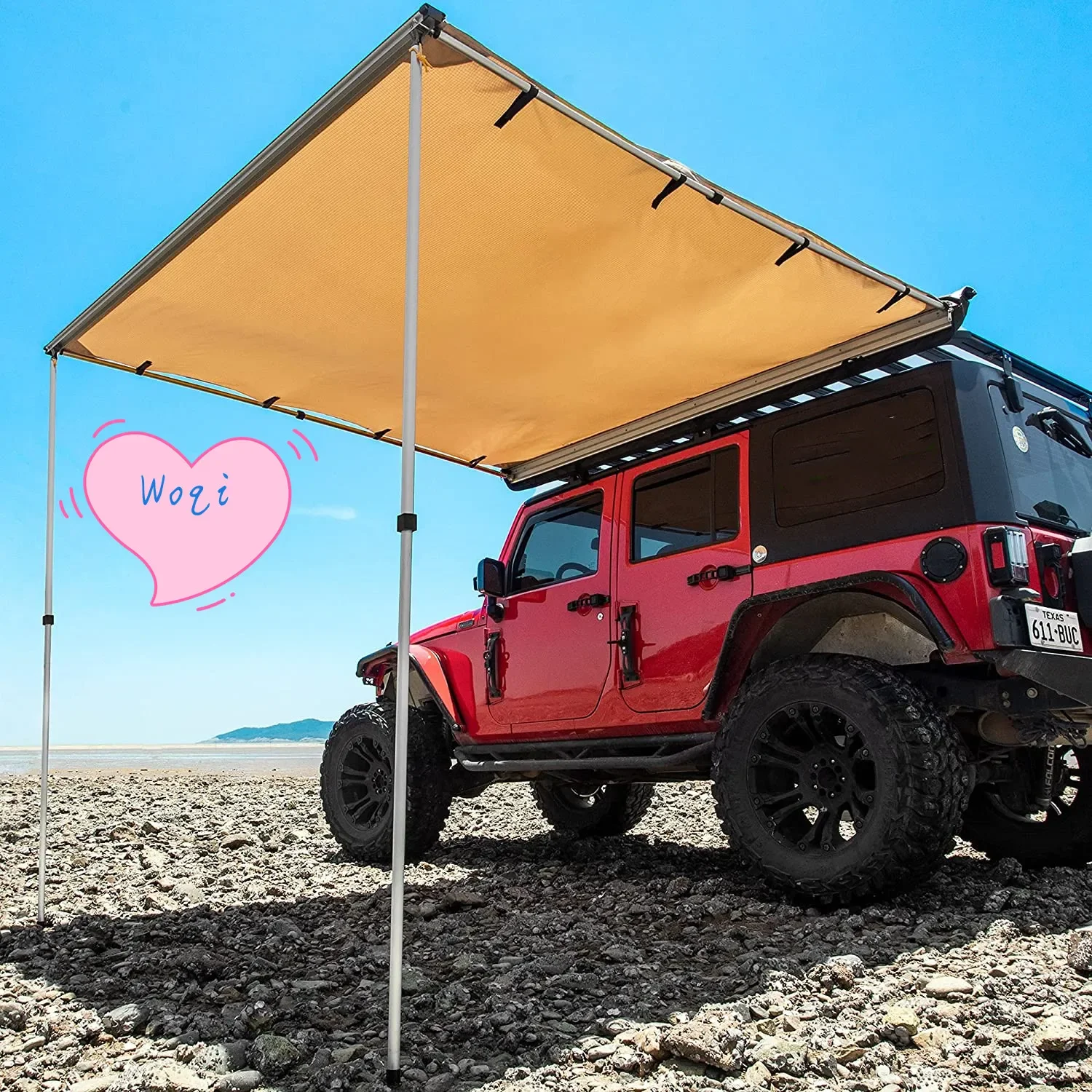 Фото Тент для автомобиля Woqi 4.6'x6.6', выдвижной, на крышу, для внедорожников 4x4, всепогодный, с защитой от УФ-излучения UV50+, боковой тент для Jeep №2