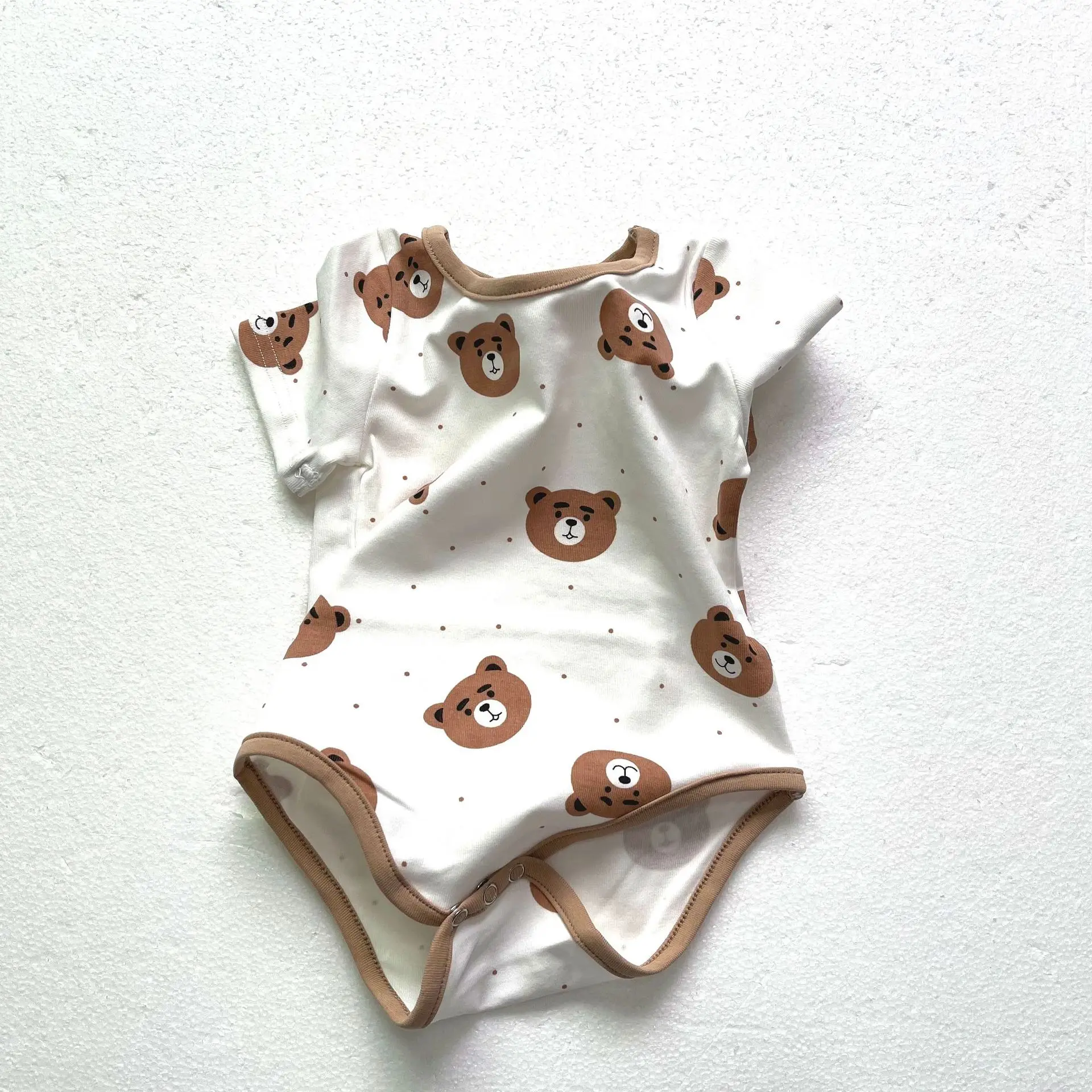 2022 Summer New Baby Short Sleeve Bodysuit + Hat Cute Cartoon Bear Print Baby Boy Jumpsuit Cotton Infant Clothes Outfits