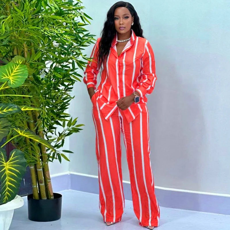 Модный полосатый костюм с принтом для женщин элегантная рубашка лацканами и