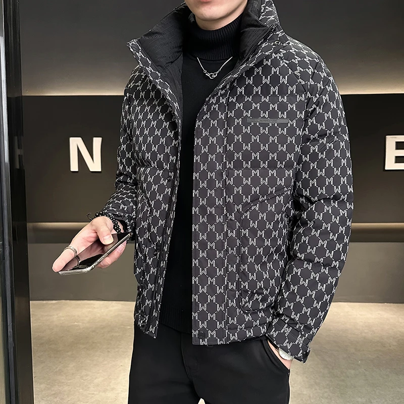 Down jacket Men's Winter Stand Collar Fashion Brand 2024 New Slim fit Short Print down Outerwear Winter clothes Top