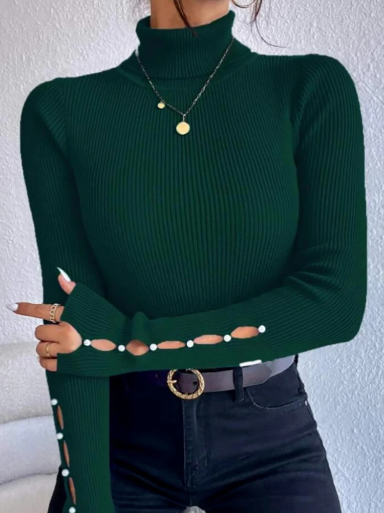 Свитер женский трикотажный в рубчик с длинным рукавом на осень/зиму