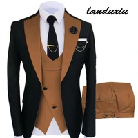 jacket vest pants retro gentleman classic fashion solid color mens formal business slim suit groom wedding landuxiu