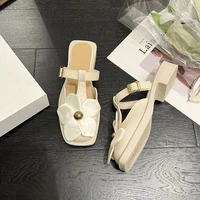 new 2022 summer ladies style square head high heels sexy women slippers designer female banquet sandals outdoor womens shoes