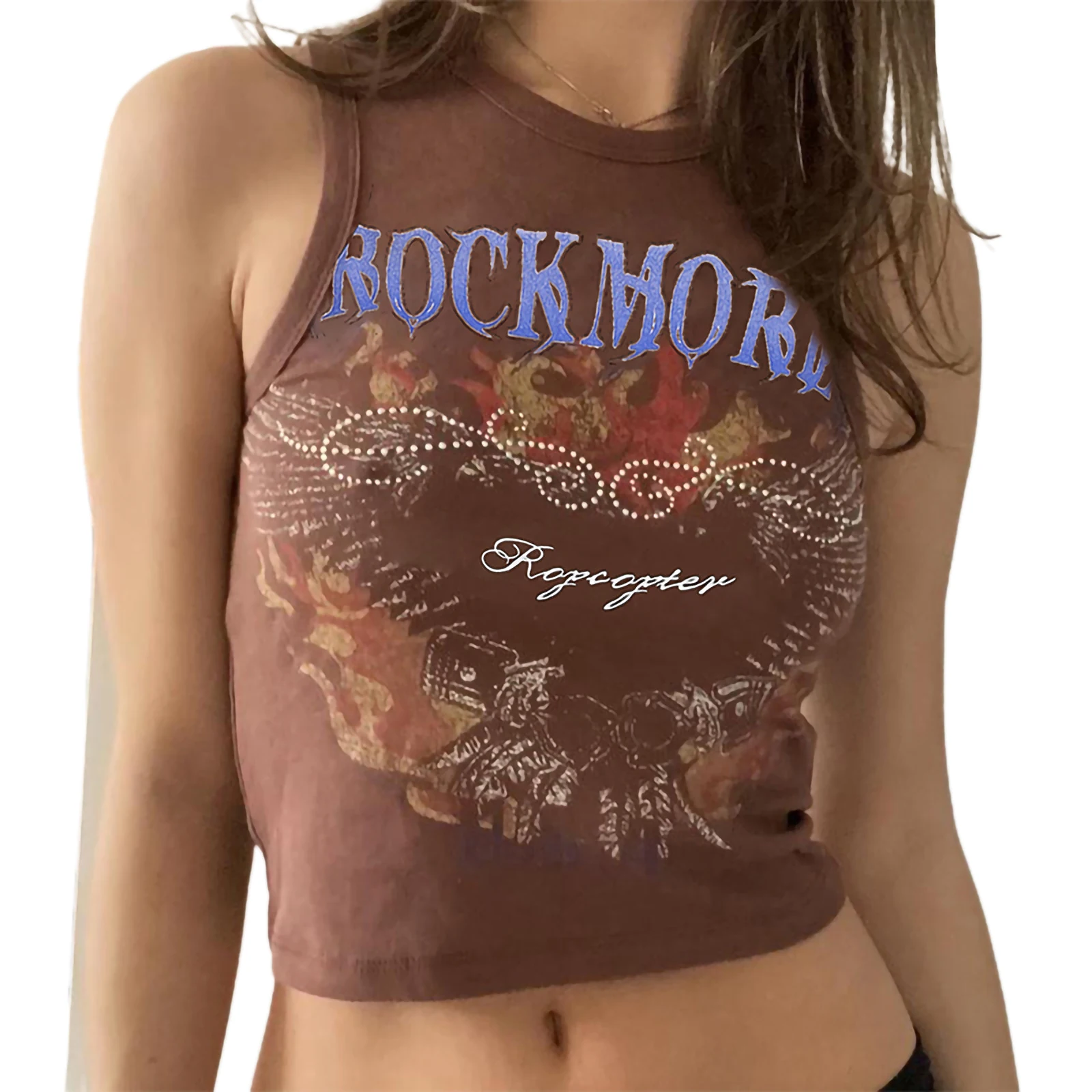 

Женский облегающий жилет с надписью, коричневые укороченные майки без рукавов с круглым вырезом, Размеры S/ M/ L