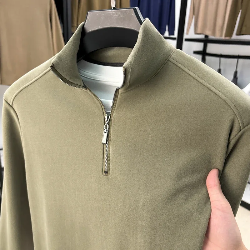 Осенне-зимний Сверхтонкий бархатный пуловер на молнии с воротником-стойкой и
