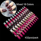 Накладные ногти на шпильке, 18 цветов, 432 шт.упак., разноцветные, с миндалевидным напылением, акриловые, с острым концом, Типсы для искусства ногтей