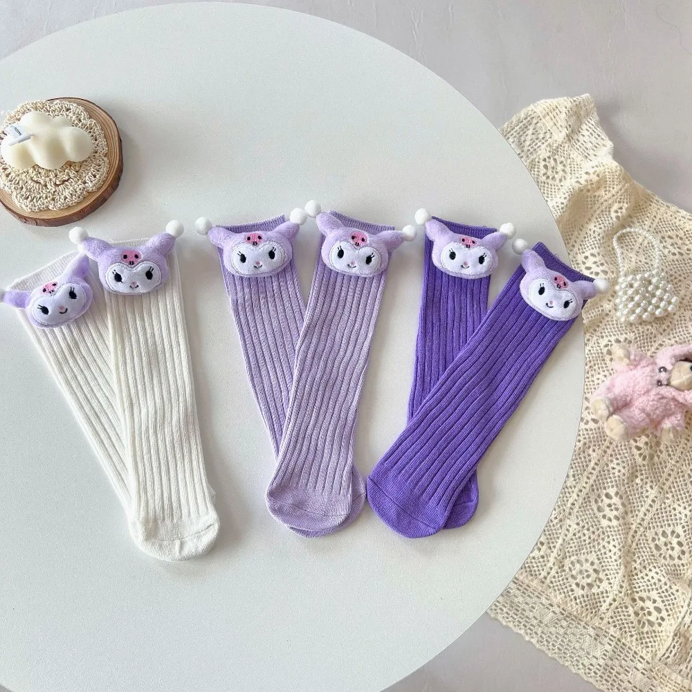 

Осенние тонкие детские носки Sanrio Kawaii Kuromi милые Мультяшные носки Doll, хлопковые носки для малышей в стиле аниме, носки до середины икры
