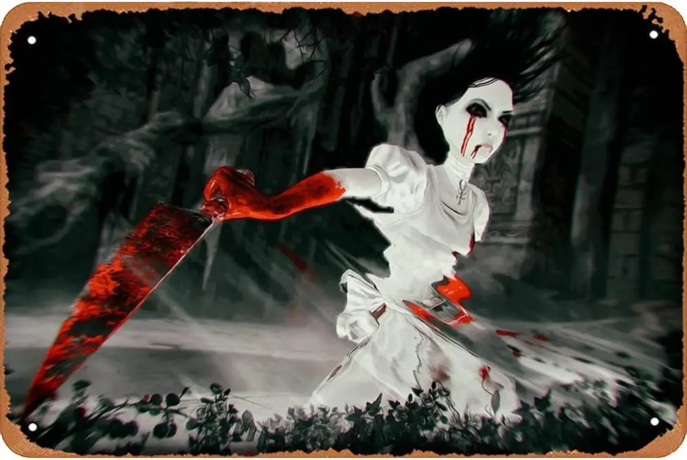 Алиса Безумие возвращается нож кровь плакат игры винтажный жестяной