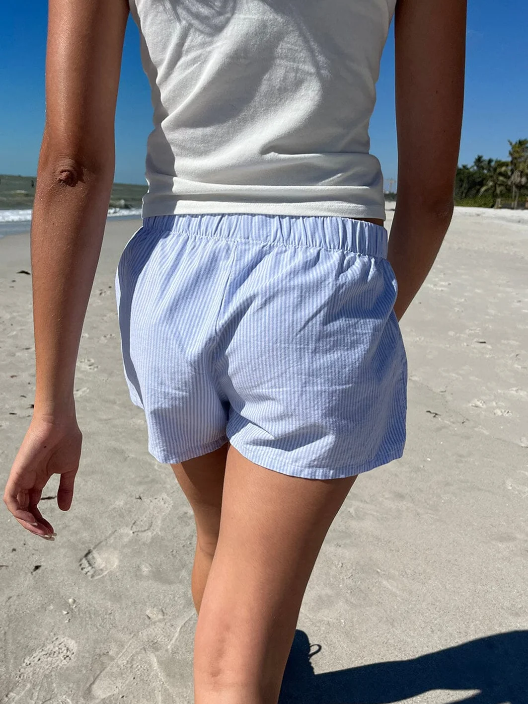 Шорты женские хлопковые в синюю полоску