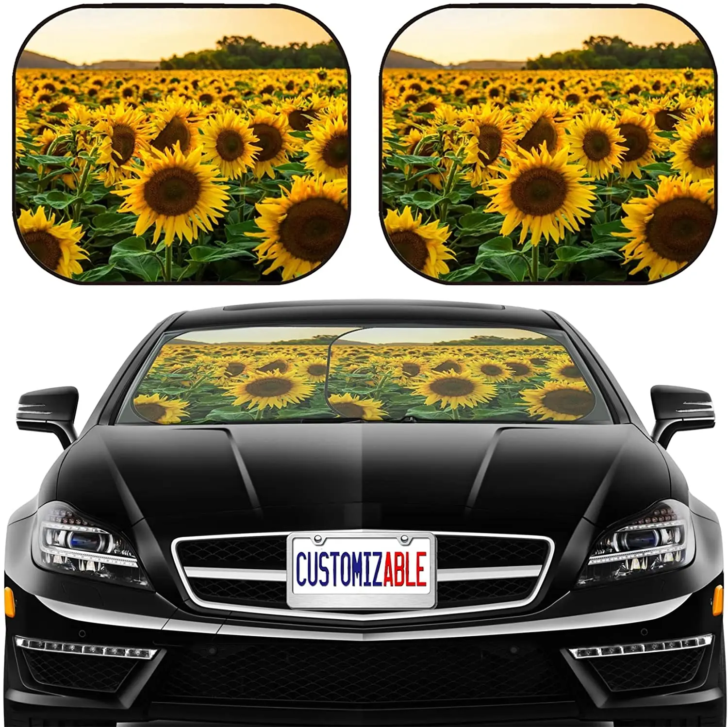 

MSD Car Sun Shade Windshield Sunshade Universal Fit 2 Pack, Block Sun Glare, UV and Heat, Protect Car Interior, Image ID: Sunflo