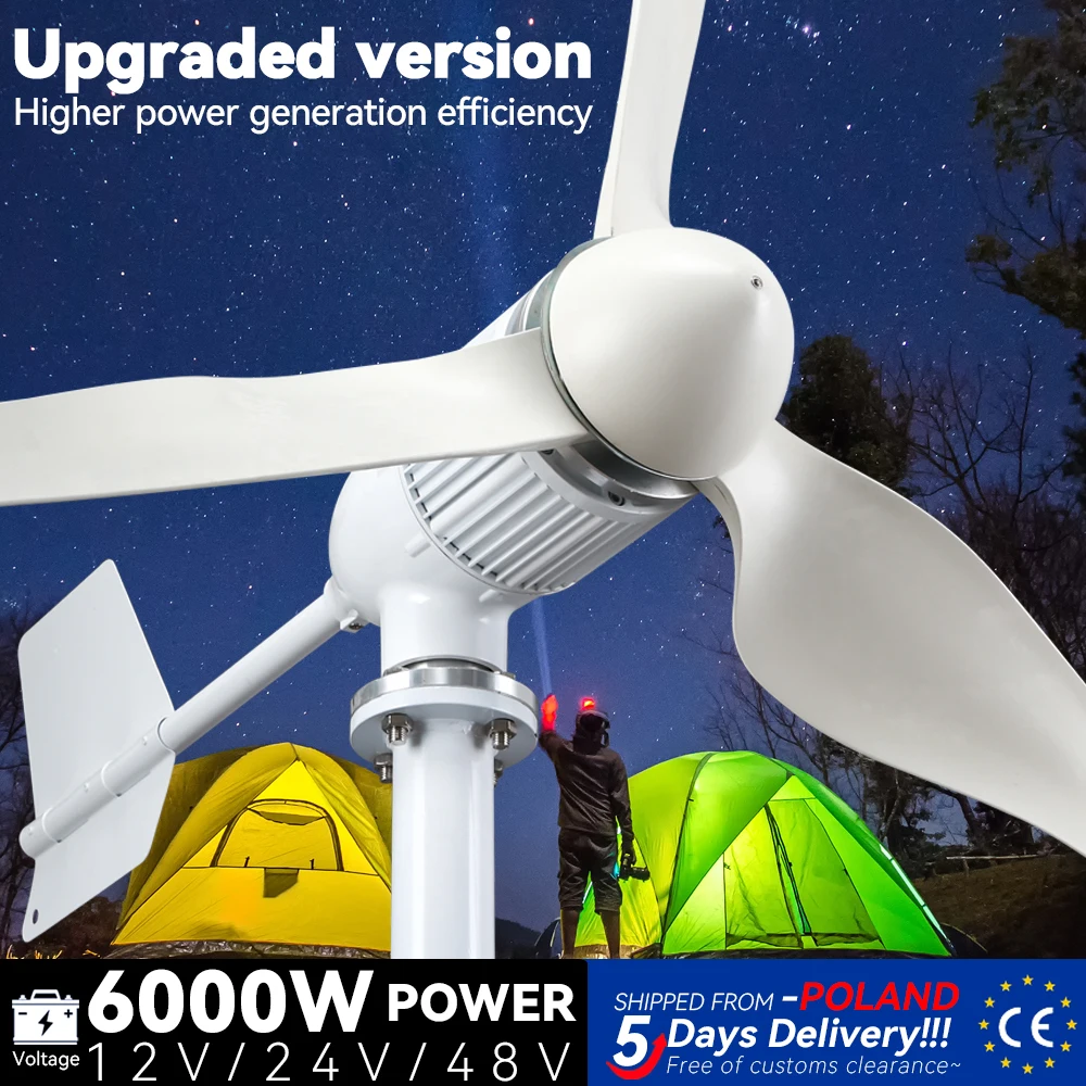 

Wind Turbine Horizontal 6000W 4KW 6KW 48V 24V 12V Hybrid Charge Controller Windmill Yacht Farm Small Generator Home Use