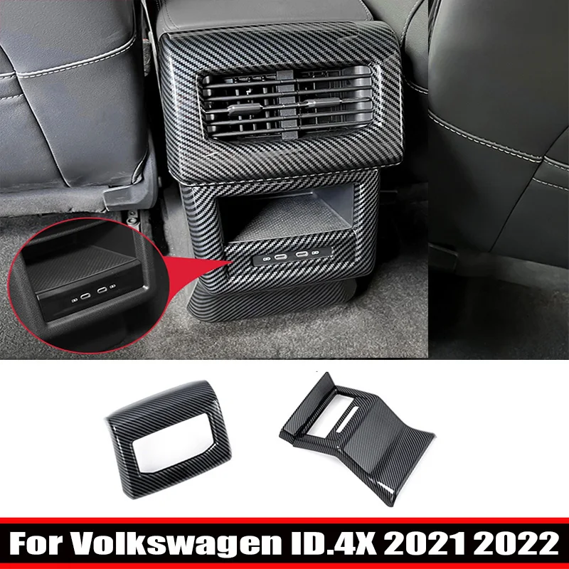 

For Volkswagen vw ID4.X 2021 2022 ABS carbonfiber Rear Air Condition Outlet Vent Knob USB an-kick Panel Frame Cover accessories