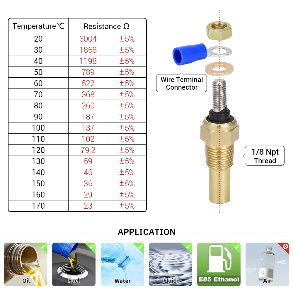 LZONE-12 В 1/8 NPT гоночный автомобиль датчик температуры масла воды JR-TSU01