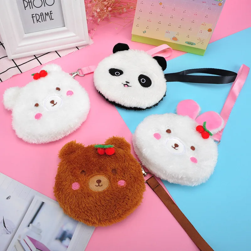 

Women Coin Purse Soft Plush Bear Animal Zipper Coin Holder Pouch Children Girl Coin Key Money Card USB Cable Headset Bag Wallet