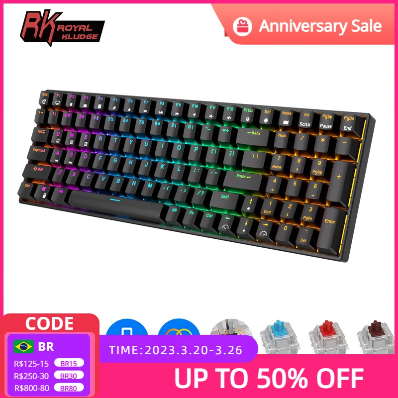 RK ROYAL KLUDGE RK100 2.4G Wireless/Bluetooth/Wired RGB Mechanical Keyboard 100 Keys Hot Swappable Gaming Keyboard for Win/Mac