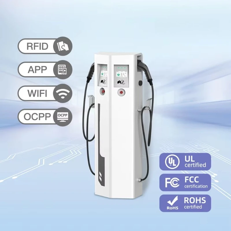 Фото Зарядная станция для электромобилей IP65 OCPP CE, напольная, 64А, 22кВт, 44кВт, Тип 1, Тип 2, с двумя разъемами, 44кВт, двойная зарядка переменного тока №3