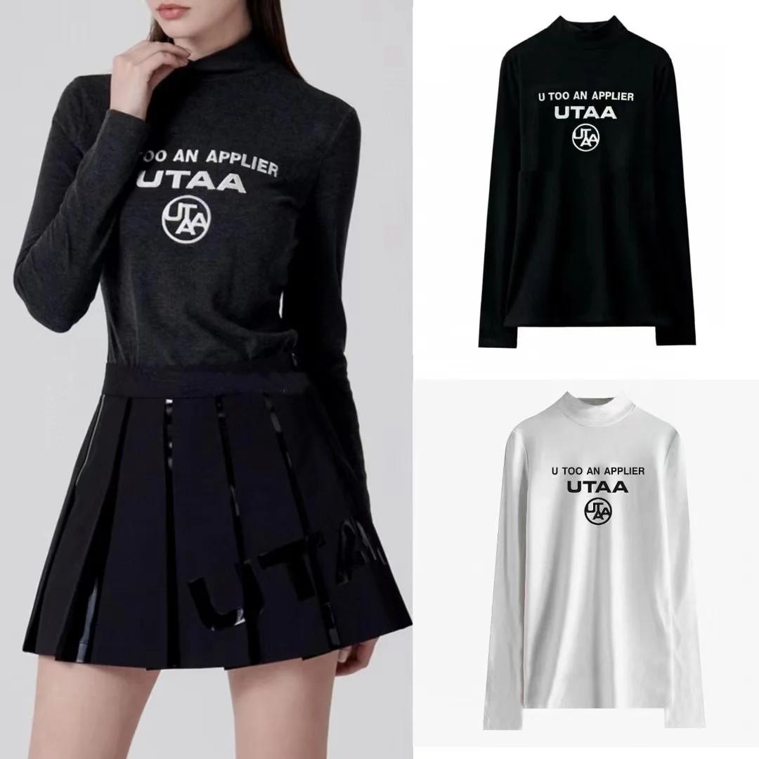 

UTAA 골프 2023 Spring/Autumn Golf Women Stand Collar Font Slim Body Warm Long Sleeve T-Shirt