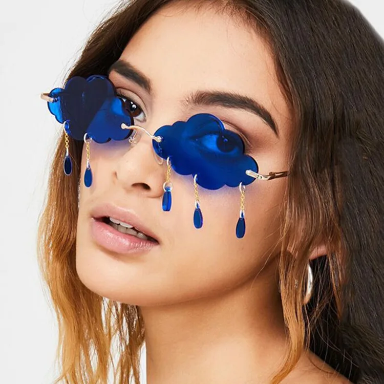 

2022 UV400 Trendy Tassel Sunglasses Fashion Retro Rimless Sun Glasses Steampunk Sunglasses Shades Funny Clouds Shaped Eyeglasses