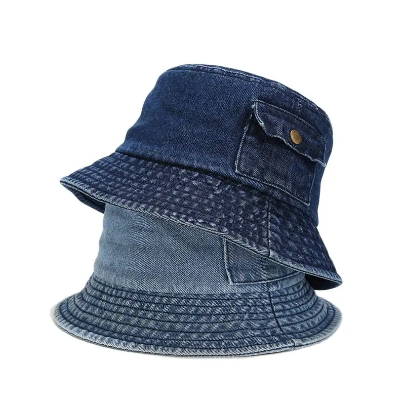 2022 Denim Solid Color Bucket Hat Fisherman Hat Outdoor Travel Sun Cap For Men And Women 03