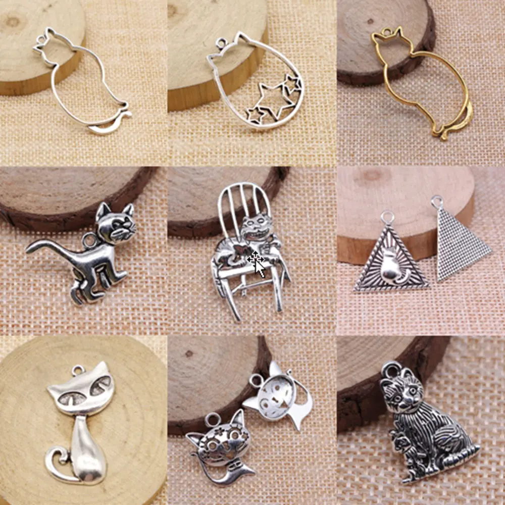 

Hollow Cat Charms For Jewelry Making Findings Handmade DIY Craft Gift