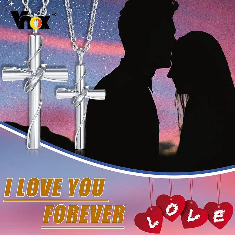 

Vnox Cross Couple Necklaces, Simple Stylish Stainless Steel Women Men Plain Cross Pendant, Valentine's Day Lover Gift